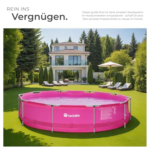 tectake® Swimming Pool, Aufstellpool Komplettset groß, Swimmingpool rund, Leichter Auf- und Abbau, Schwimmpool für Garten, Planschbecken groß Ø 360 x 76 cm - pink