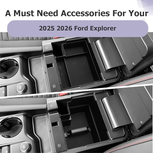 Image of LUWU Upgrade 2025 2026 Explorer Center Console Organizer Compatible with Ford Explorer 2025 2026 Accessories Armrest Console Storage Box Insert Tray ABS Material Black Coin Container, 2-Pack Black