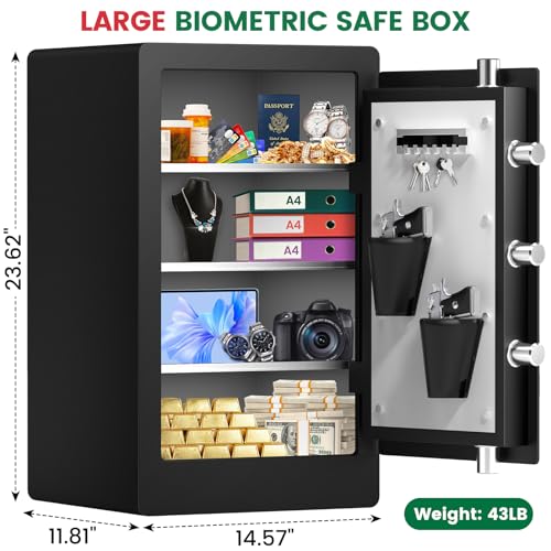 5.5 Cuft Biometric Fireproof Safe For Home, Heavy Duty Safe Box Fireproof Waterproof, Large Document Safety With Keypad and Dual alarms, Digital Security Safety Box for Money Jewelry thumbnail 4