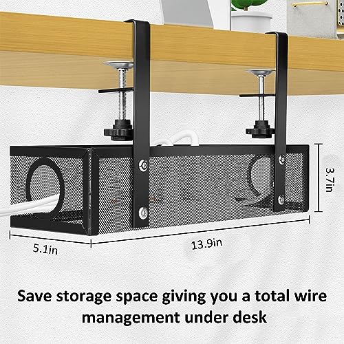 Bandeja organizadora de cables para escritorio, sin taladro, organizador de cables metálico para oficina y hogar, negro miniatura 2