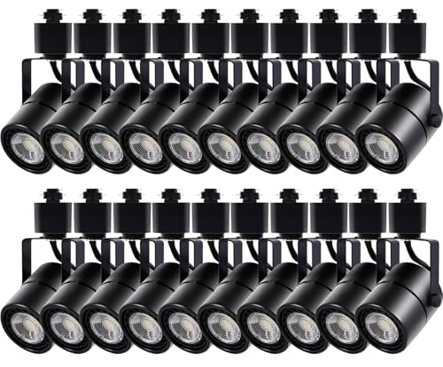Motrackcao Track Lighting Heads 10W 4000K Cool White Dimmable Bright LED Track Lights Fixtures for Accent Retail Kitchen Artwork,120V Linear Track Light H Type-CRI90+ 24Â° 500lm - 20 Pack (Black)