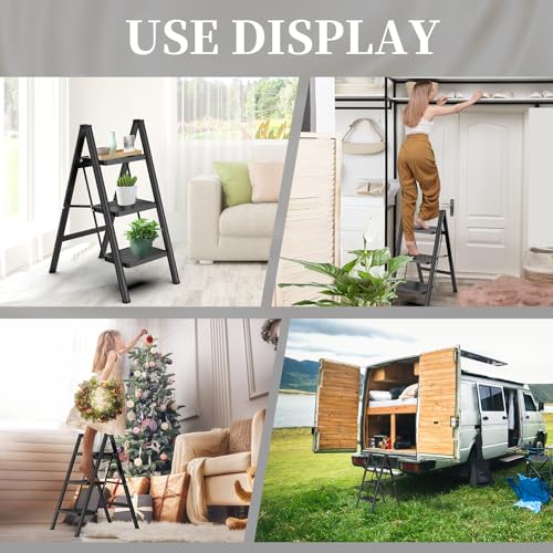 HBTower Step Ladder 3 Step Folding, Folding Step Stool for Adults, Closet Step Stool Lightweight Kitchen Ladder 3 Step Ladder with Anti-Slip Wide Pedals by HBTower - Image 6