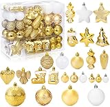 Lot de 70 Boules de Noel Or et Blanc– Boule de Noël en Plastique Incassable – Decoration Noel Sapin - Créer Une Ambiance de Noël - pour Décorations de Noël Intérieure ou Extérieure
