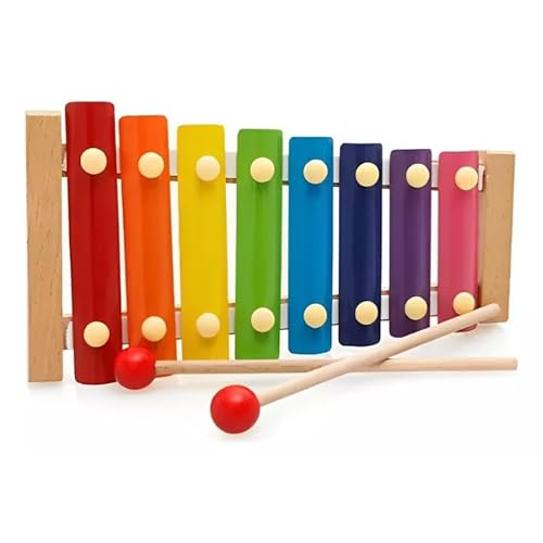 Xilofone Infantil Com 8 Notas em Madeira Colorido Brinquedo Montessoriano Didático Criativo Musical
