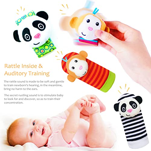 Kiesyo Infant Baby Toys 0 3 6 12 Months Wrist Rattles for Babies Rattle Socks Foot Finders Hand Arm Wristbands Rattles Leg Ankle Foot Rattle Toys Sensory Baby Gift for Newborn Boy Girl