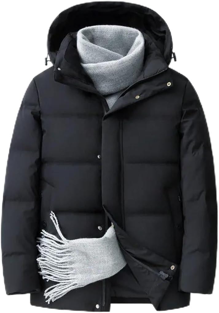 Alloaone Mens White Duck Down Jacket Warm Hooded Thick Puffer Jacket Coat Casual Overcoat Winter Parka
