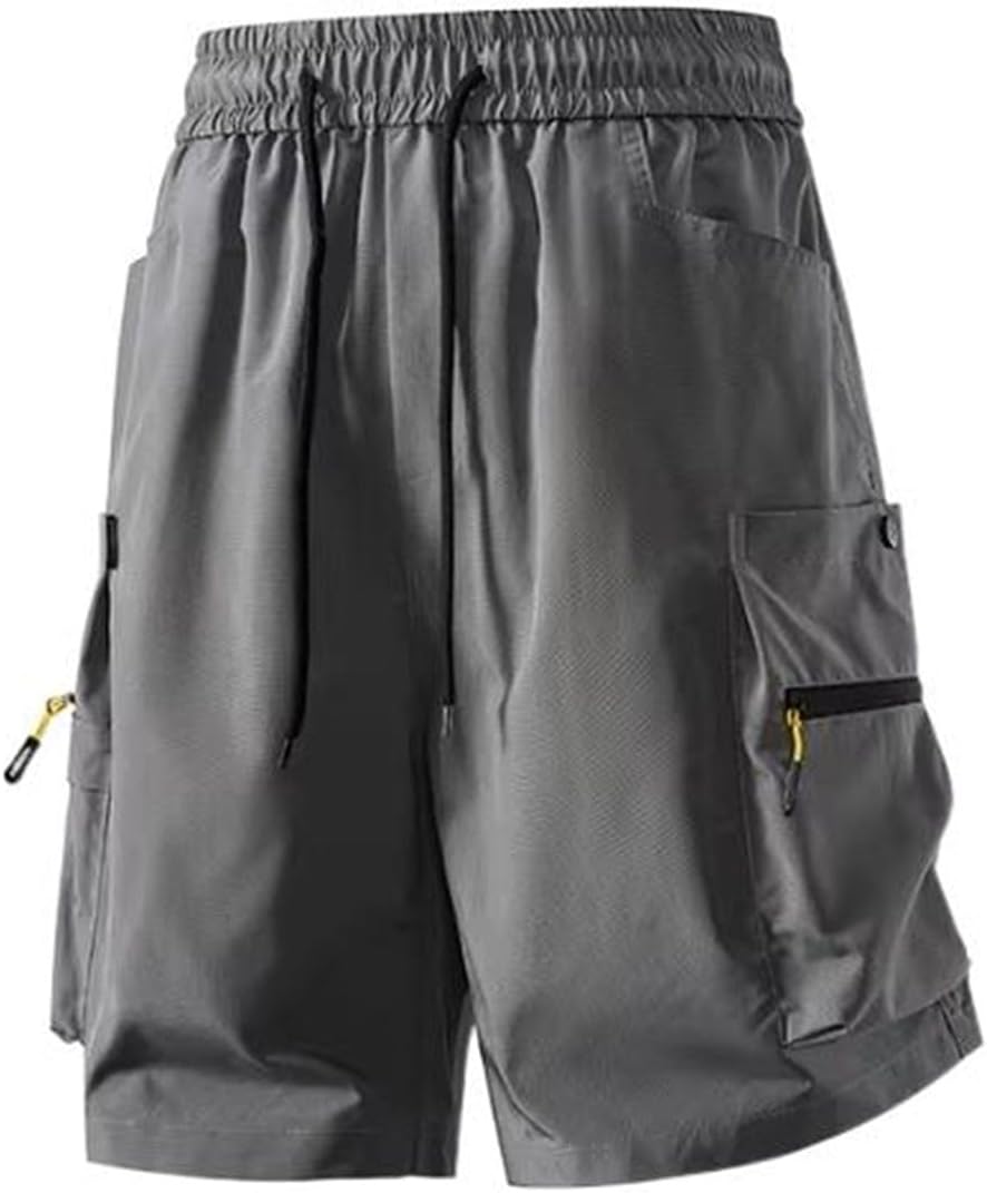 Men's Hiking Cargo Shorts, Zipper Pocket Utility Shorts, Drawstring Bermuda Summer Wear