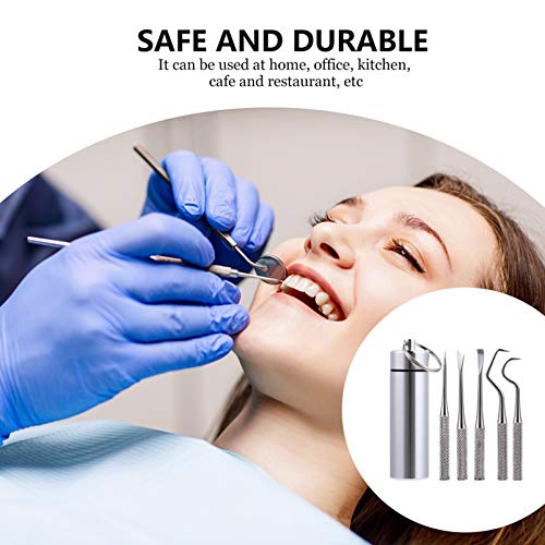 EXCEART-6pcs-Mini-Metal-Toothpick-Holder-Tool-Kit-Reusable-Floss-Tooth-Picks-Set-Portable-Travel-Toothpick-Scraper-Stainless-Steel-Dental-Picks-for-Outdoor-Picnic-Camping