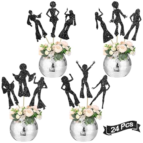 Disco Centerpieces for Tables: 24 Pcs Glitter 70s 80s Disco Party Table Centerpieces Disco Dancing Centerpieces for Party Table 70s Retro Music Disco Themed Party Decor