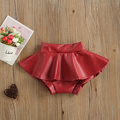 Nbulwbln Toddler Baby Girl Pu Leather Skirt Skort Solid Color High Waist Ruffle Pleated Tutu Skirts Shorts Outfit Clothes (Red,3-4T) #TOP3