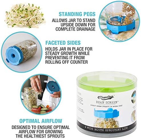 Masontops Bean Screen Plastic Mason Jar Sprouting Lids Mason Jar Sprouting Kit – for Growing Broccoli Seeds, Alfalfa, Mung Bean Sprouts – Wide Mouth Seed Sprouting Jar Lids Sprouting Kit Mason Jar - 3