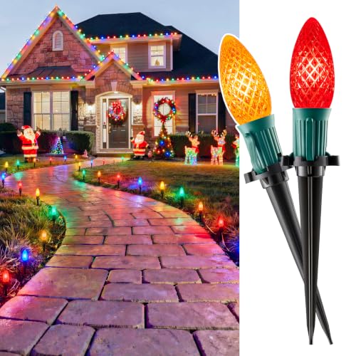 C9 Christmas Lights Outdoor, 26FT 20 LED C9 String Lights with Stakes