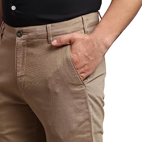 Image of Colorplus Men's Cotton Blend Solid Piece Dyed Pattern Tailored Fit Flat Front Casual Trouser