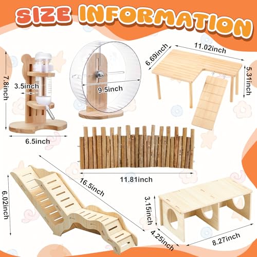 Sonwyoung 6 Pcs Hamster Toys Set, Maze Wood House, Climbing Ladder Wooden Bridge Tunnel Toy Platform Silent Exercise Running Wheels and Water Bottle Set for Rat Guinea Pig Habitat Cage (Standard) by Sonwyoung - Image 3