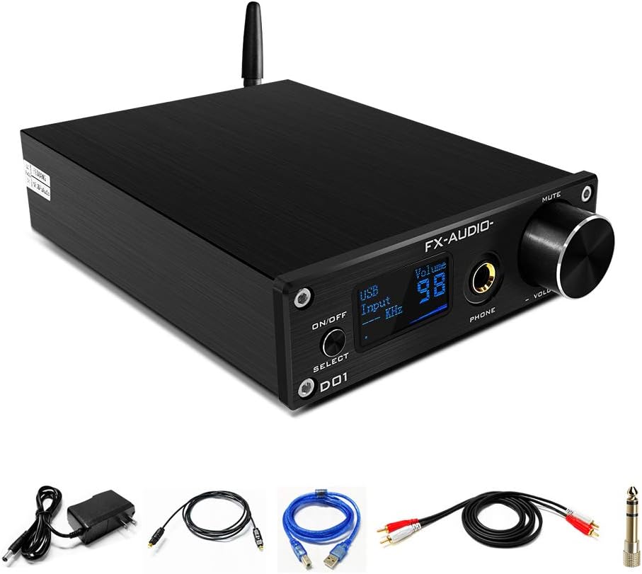 FX AUDIO Bluetooth USB DAC and Headphone Amplifier HiFi Stereo Digital to Analogue Converter ES9038Q2M/XMOS XU208 Support APTX/HD/LDAC/DSD512 with 6.35mm to 3.5mm Headphone Converter(Black)