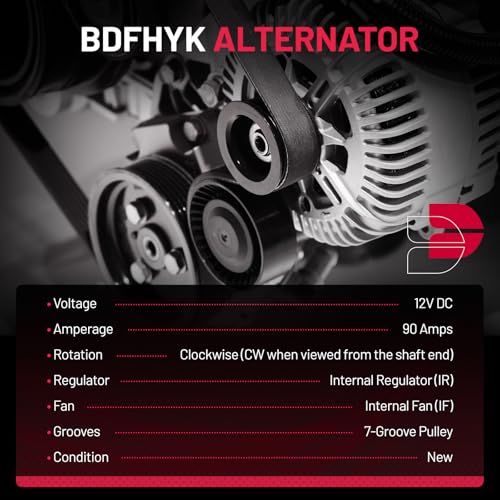 Image of BDFHYK Alternator 11471 Compatible with Kia Soul 2010 2011 1.6L L4 Hatchback 4-Door 12V 90Amp CW 6-Groove Pulley, Replace 11471N 208-932 208-932A AVA0124 400-40065 | 12V 90A 7-Groove Pulley Clockwise, Replaces OE# 11471N 208-932 208-932A AVA0124 400-40065