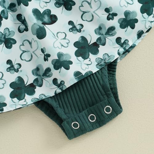 Newborn Baby Girl St. Patrick's Day Outfit Clover Romper Dress Ruffle Short Sleeve Jumpsuit Bodysuit with Headband 7