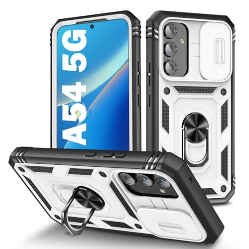 PASNEW Case for Samsung Galaxy A54,Metal Kicksand & Slide Camera Cover,Military Multi-Layer Heavy Duty Shockproof for Hard Shell A54 5G Phone Cases,6.4 inch,White by PASNEW - Used condition - US$5.97