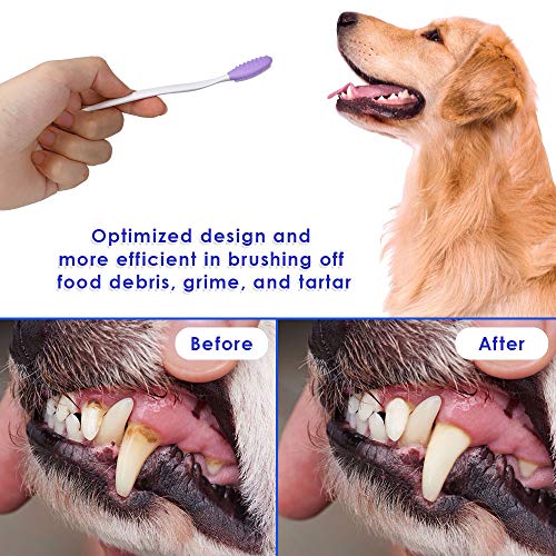 AUTOWT Dog Toothbrush, 4 Packs Silicone Pro Double-Sided Soft Comfort Gentle Dental Brushes Set Kit with 5.7 inches Curved Long Handle for Puppy Small Medium Dogs Cats Most Pet (Set 2) - Thumbnail 4