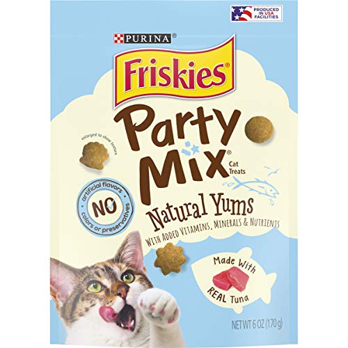 Purina Friskies Made in USA Facilities, Natural Cat Treats, Party Mix Natural Yums With Real Tuna - (6) 6 oz. Pouches