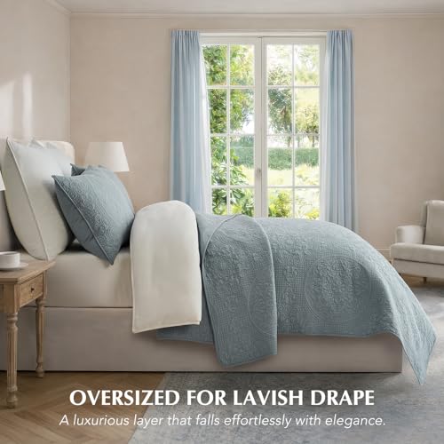 EverGrace 100% Cotton Medallion Stitch Quilt Set, King Size, Blue Linen by EverGrace - Used condition - Image 5
