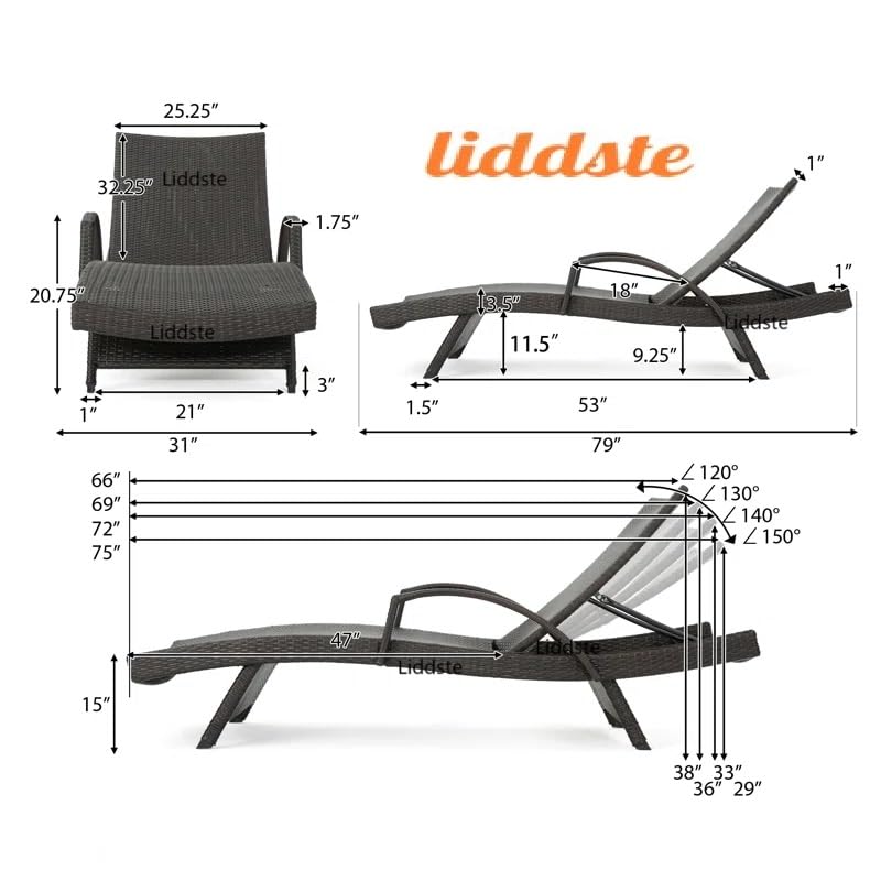 Image of Outdoor Poolside Lounger with Adjustable Backrest Sun Chaise Recliner for Terrace Garden Poolside for Relaxation Durable and Stylish- Set of 2 (Black 2)
