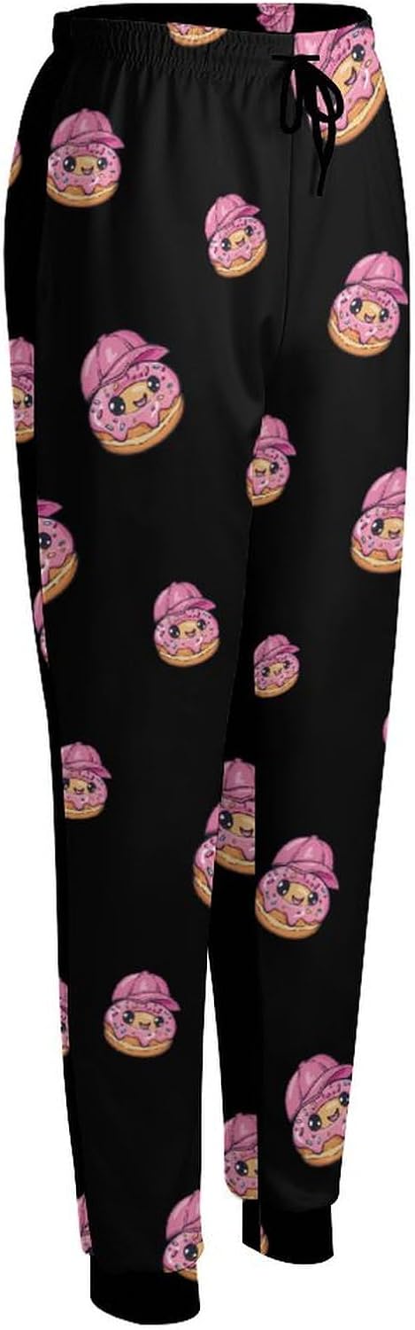 Cute Donut with Cap Soft Women's Sweatpants Novelty Running Joggers Pants Lounge Wear