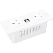 Recessed Power Strip with 2 AC Outlets and 2 USB Furniture Desktop Embedded Power Socket 1.5 Meters for Countertop WhiteWhite