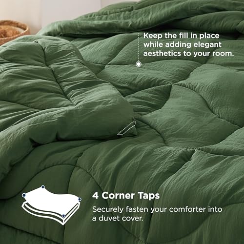 Bedsure Queen Comforter - Comforters Queen Size for All Season, Ultra-Soft Quilted Down Alternative Comforter Prewashed Duvet Insert Blanket for Bed with 4 Tabs, Machine Washabl, Olive Green, 88x88 In by Bedsure - Used condition - Image 7