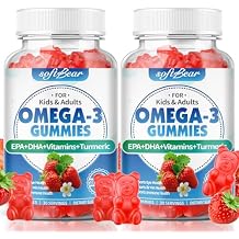 softbear Omega 3 Gummies for Women & Men & Kids Omega 3 Supplements 1200mg Vegan Omega 3 Fatty Acids DHA EPA with Vitamins Support Eye & Brain Health, Sugar Free, Strawberry Flavor 120 Count