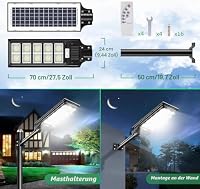 papasbox 4 Stück 400W LED Solar Straßenlaterne mit Fernbedienung | Solarbetriebene 6500K Straßenlampe Wandleuchte mit Bewegungsmelder Sensor | Außen Wegeleuchte im Freien Straßenleuchte – Ansicht 2