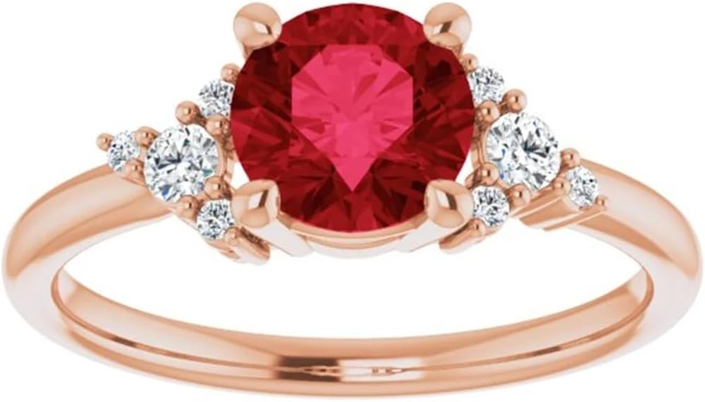 1 CT Round Cut Solitaire Engagement Ring Handmade Wedding Ring for Women Anniversary Promise Gifts for Her Ruby