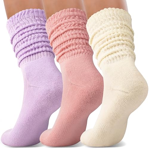 Ozaiic Slouch Socks for Women Knee High Scrunch Sock Soft Breathable Extra Long Boot Socks 3 Pairs Size 5-11