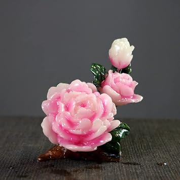 Resin Tea Pet Color Changing, Kung Fu Tea Tray Pets Rose Feng Shui Decoration for Tea Table Teahouse Ornament,Peony Blooming Rich