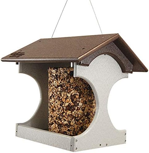 Amish Made Recycled Plastic Suet Log Bird Feeder, Brown & Gray | Holds Seed or Suet Logs | Durable Feeder with Roof & Suet Catch Tray | Hang or Pole Mount | USA Made