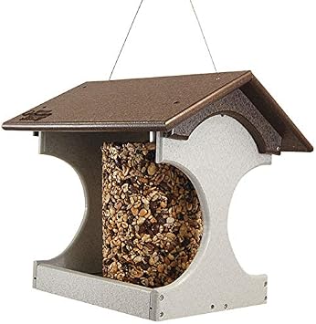 Amish Made Recycled Plastic Suet Log Bird Feeder, Brown & Gray | Holds Seed or Suet Logs | Durable Feeder with Roof & Suet Catch Tray | Hang or Pole Mount | USA Made