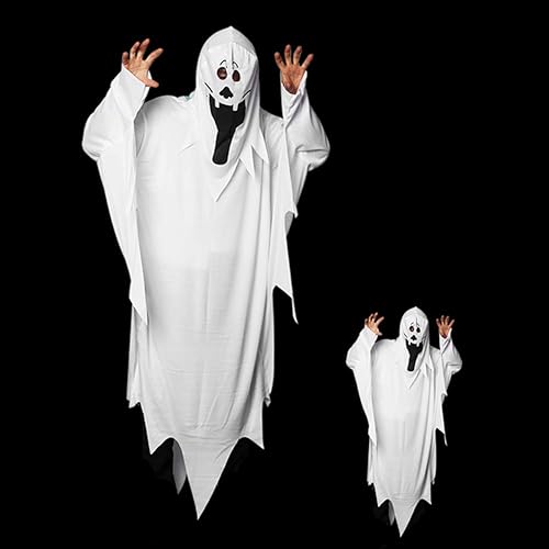 Miniatura 6 de PENINSULA LOVE Disfraz de fantasma de Halloween, capa de fantasma blanco, disfraz de vampiro para fiesta de juego de rol, bata con máscara para