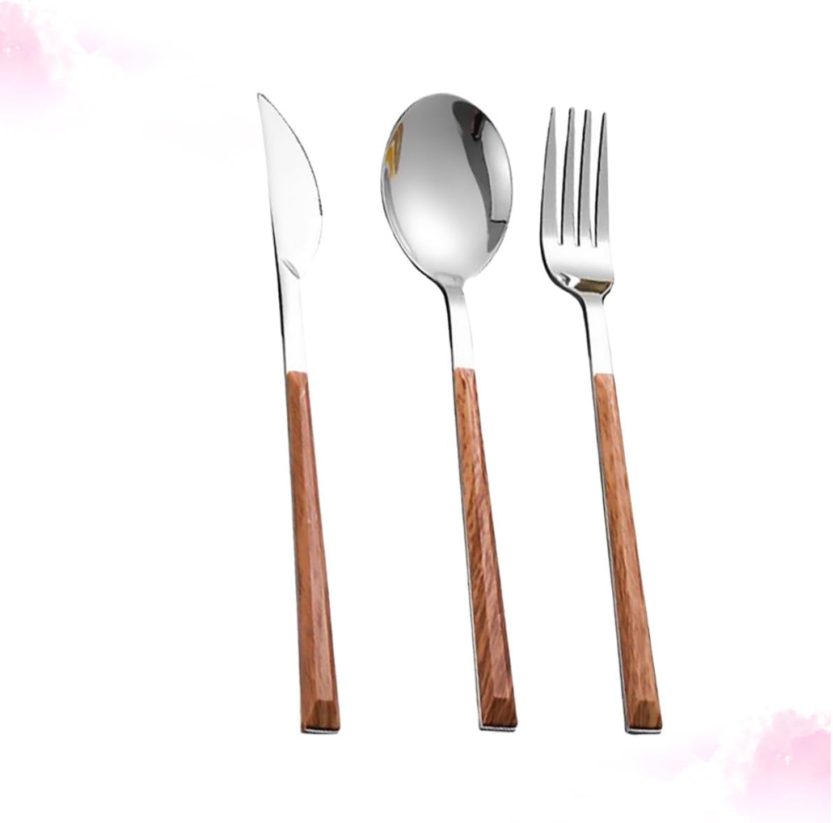 3pcs Stainless Steel Fork Spoon Set with Imitation Wood Handle Xmas