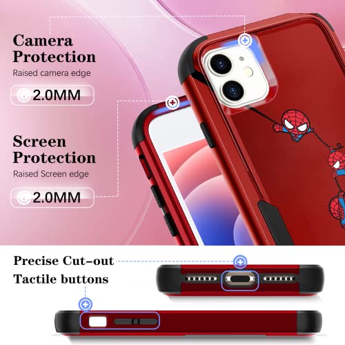 Oqplog For Iphone 12 6.1” Heavy Duty Phone Case For Girls Kids Women Boys Cute Anime Cartoon Hard Triple Layers Cover Full Body Rugged Military Grade Drop Shockproof Cases For Apple 12 Spidr #TOP2