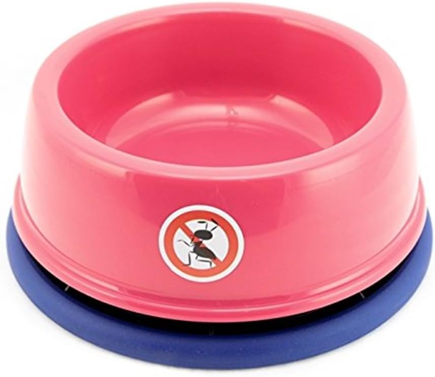 4UtoShop DYL No Ant Pet Bowl Plastic with Non-Skid Rubber and Unique Design Moat Suitable for Puppy Small Sized Dogs and Cats (L, Pink)(24Oz)