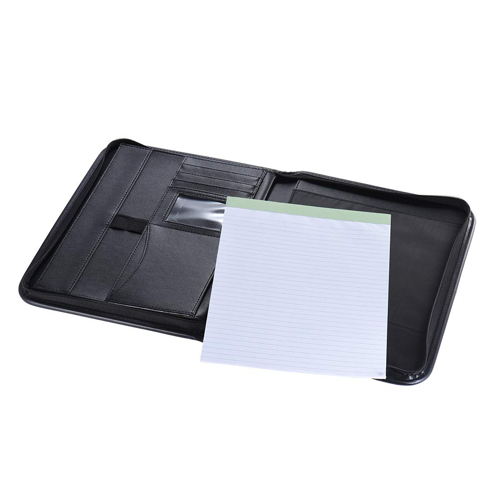 Portefeuille d'affaires professionnel Padfolio dossier A4 en cuir PU fermeture à glissière avec calculatrice porte-carte de visite bloc-notes organisateur de documents