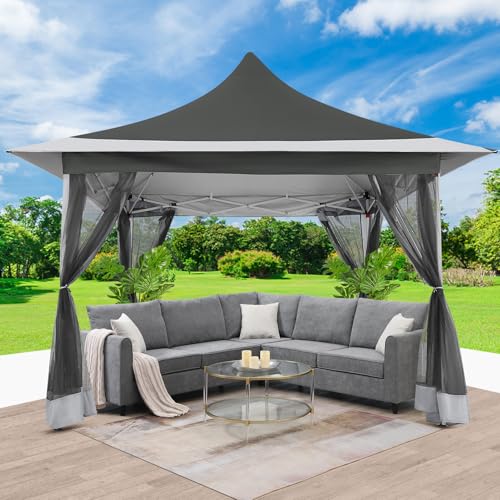 Image of COBIZI 12x12 Pop up Canopy Gazebo on Clearance, Outdoor Canopy Tent with Mosquito Netting & Sandbags,Patio Portable Gazebo for Garden,Backyard & Lawn,Darkgrey
