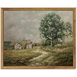 SHENIFY Vintage Landscape Framed Canvas Wall Art Country Road Classic Painting Modern Farmhouse Kitchen Office Decor - 8x10in Natural Framed