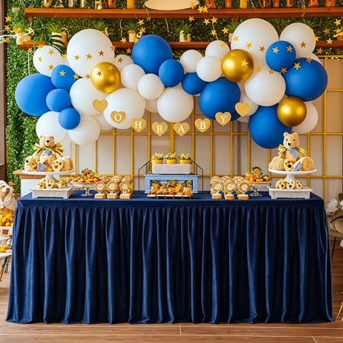 Wish Care Navy Blue Table Clothes for Rectangle Tables 6ft, Wrinkle Resistant Fitted Table Cloth with Pleated Ruffle Skirts for Banquet Wedding Baby Shower Folding Tables by Wish Care - Used condition - US$19.15
