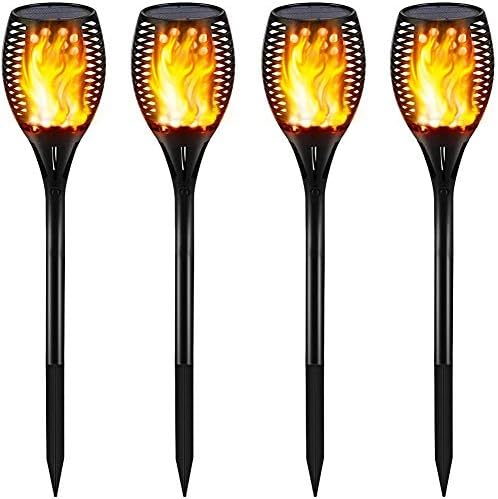 Gold Armour Solar Lights Outdoor - Flickering Flames Torch Lights Solar Light 42.9in Tall, Waterproof Dancing Flame Lighting 96 LED Dusk to Dawn Flickering Tiki Torches Outdoor Garden (4Pack)