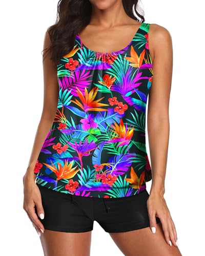 Image of Aqua Eve Two Piece Women's Tankini Swimsuits Blouson Swim Tank Top with Shorts Modest Bathing Suits