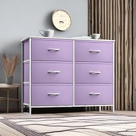 Sorbus Dresser with 6 Drawers - Furniture Storage Tower Unit for Bedroom, Hallway, Closet, Office Organization - Steel Frame, Wood Top, Easy Pull Fabric Bins (6-Drawer, Pastel Purple)