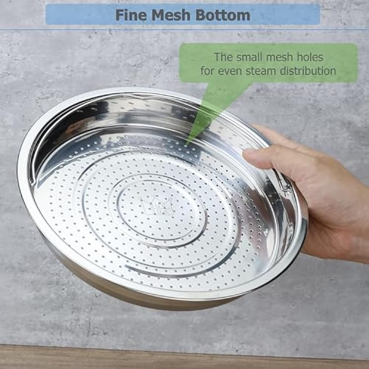 EIKS Stainless Steel Mesh Steamer Basket with Easy Lift Handle for Steaming Vegetables Dumplings Seafood Eggs (8.0 Diameter)