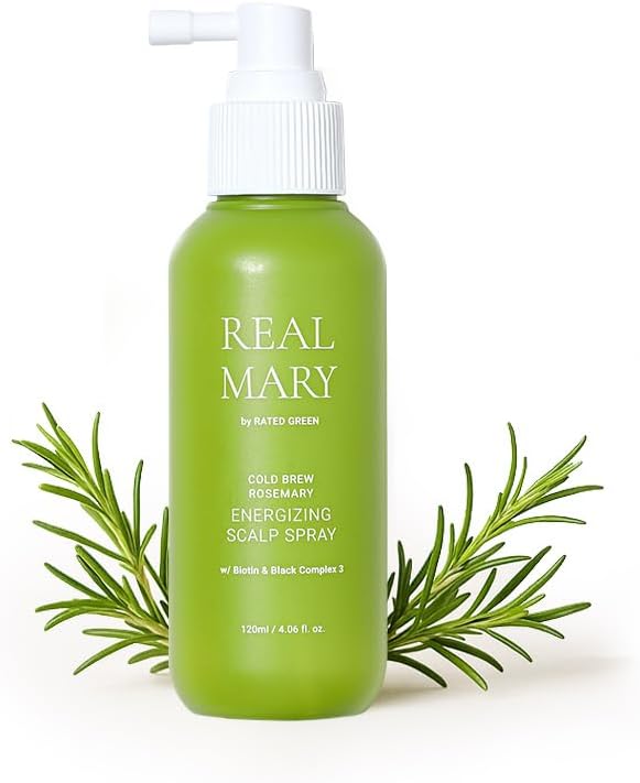 Rated Green Energizing Scalp Spray with Biotin & Black Complex 3 - Oily, Itchy Scalp Treatment - 4.06 fl. oz. Real Mary Organic Rosemary Scalp Stimulator for Natural Hair Growth & Thinning Hair