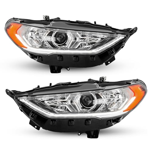 SOCKIR LED DRL Projector Headlight Assembly [Halogen Type] Fit for 2017-2020 Ford Fusion OE Style Headlamp Replacement (Pair)